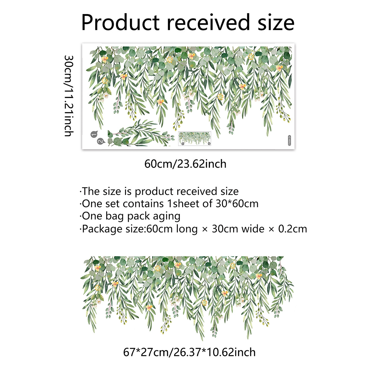 Ramitas de hojas caídas pintadas a mano, calcomanía de vidrio de flores frescas para exhibición de ventana o decoración de fondo de pared, autoadhesiva: Default Title