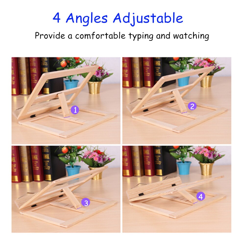 Laptop Stand Wood for Desk, 4 Angles Adjustable Laptop Riser for Healthy Posture, Multifunction Tablet Stand Reading Book Base