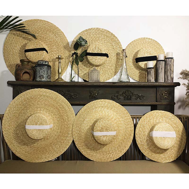 Håndlavet sort naturlig stråhat til mænd kvinder bandage bånd slips bred kant sol hat derby solbeskyttelse sommer strand hat: Naturlig med hvid / Randen 15cm(4.7 tommer)