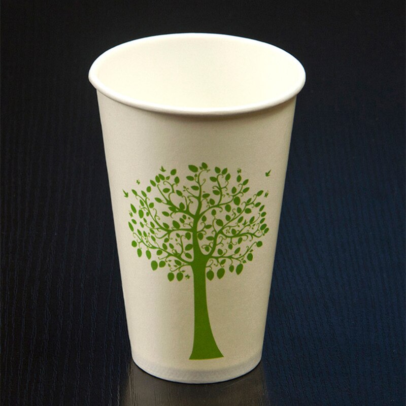 50pcs 350ml wit wegwerp cups groene boom patroon party verjaardag gunst koffie thee papier cup met deksel takeaway pakket: only cup