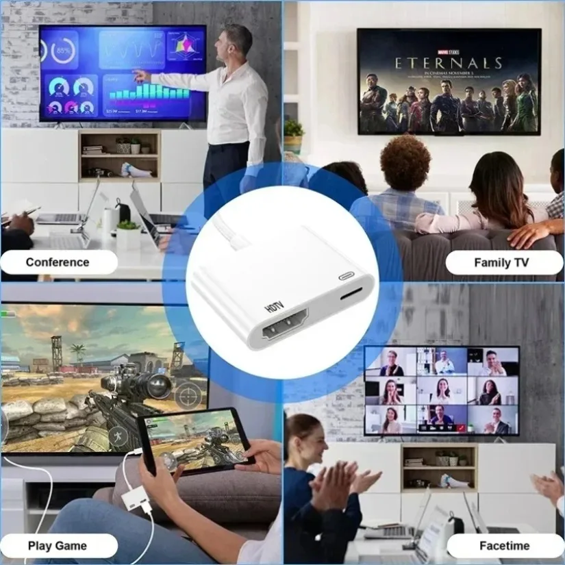 Pour adaptateur AV numérique 8 broches vers HDTV 1080P, écran de synchronisation HDMI, convertisseur Audio AV numérique pour moniteur de projecteur HDTV iPhone 14 13