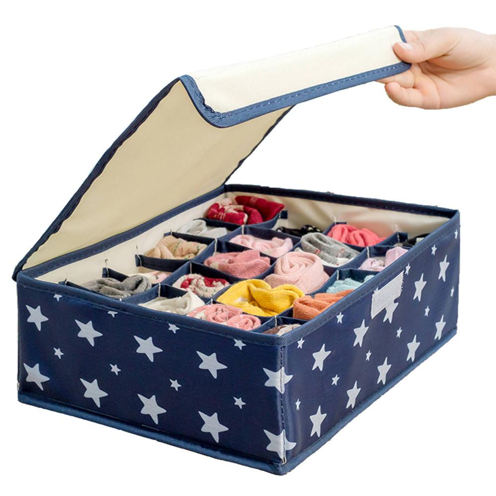 Caja de almacenamiento cubierta, organizador impreso de ropa interior, papelera de almacenamiento de tela Oxford para calcetines, armario para el hogar, bolsa de almacenamiento