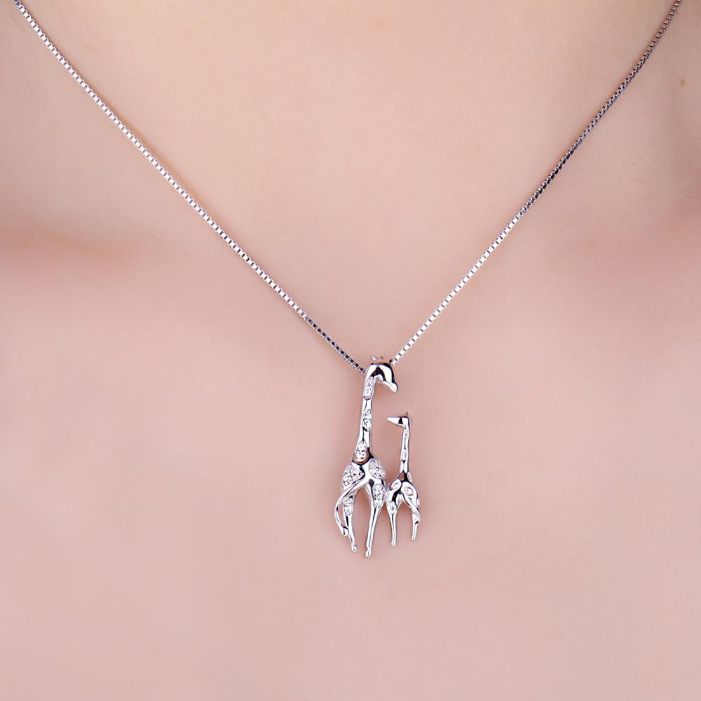 JewelryPalace – collier avec pendentif mère et fille, girafe, en argent Sterling 925, zircone cubique, Animal, pour femmes, sans chaîne