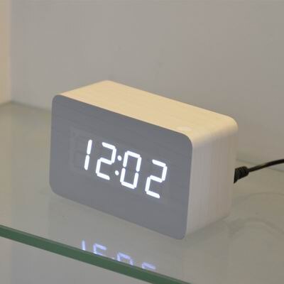 Fibisonic Houten Wekkers Met Thermometer, Geluidsregeling Hout Led Klokken, Digitale Bureau En Tafel Klok: white with white