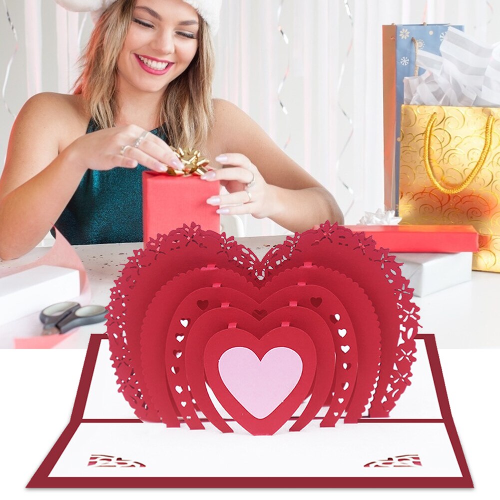 Valentines Day Greeting Cards 3D Romantic Wedding Invitations Cards Hollow Festival Card for Event Party Supplies