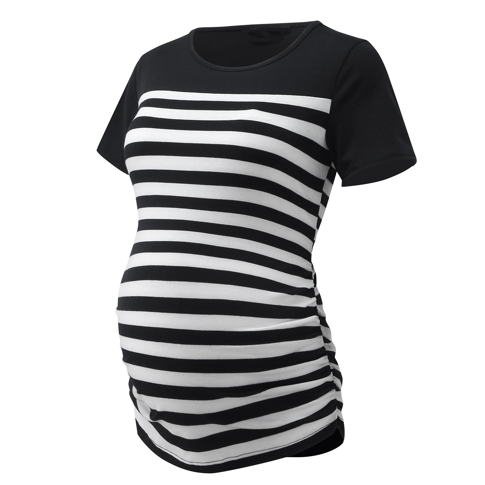 Ciążowa dla kobiet na co dzień z krótkim rękawem w paski z nadrukiem T Shirt topy w ciąży bluzka tunika lato w stylu Casual, w paski koszulka ciążowa