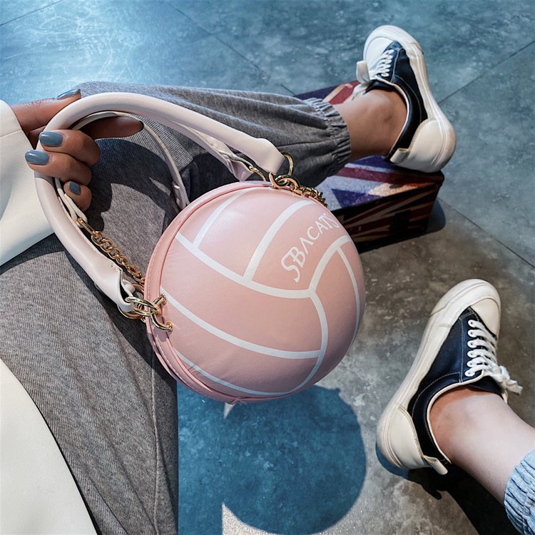 Pu leren volleybalvormige handtassen en portemonnees voor vrouwen, schoudertas met ketting en crossbody, handtassen voor meisjes en dames