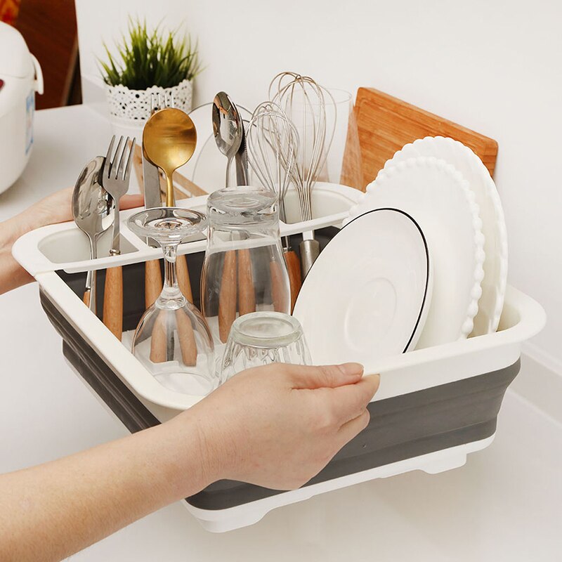 Escurridor de vajilla plegable portátil para el hogar, estante organizador de vajilla, soporte de almacenamiento para la cocina