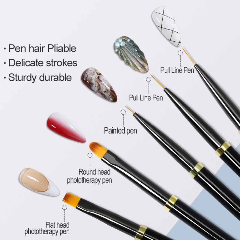 Arte Clavo 8PCS/Set Nail Art Brush Painting Flower Nail Tool Maincure Half Moon Shape Nail French Brushe Smile Petal Drawing Pen: Dark Khaki
