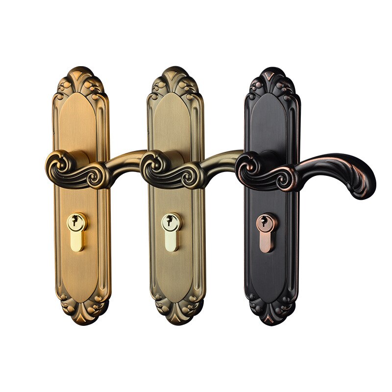 Room door lock wooden door lock bedroom American yellow ancient house door lock black mute household universal indoor door lock