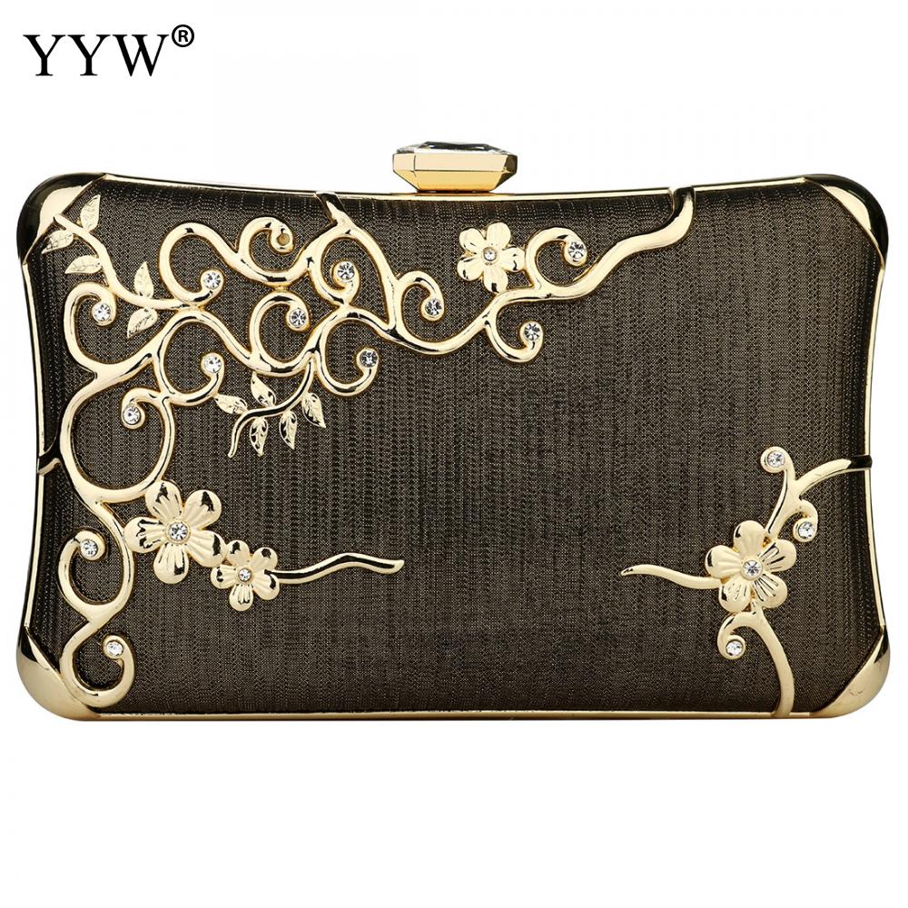 YYW Clutch Evening Bags For Women Crystal Rhinestone Clutches Purse Famale Handbag Flower Crossbody Bag: coyote brown