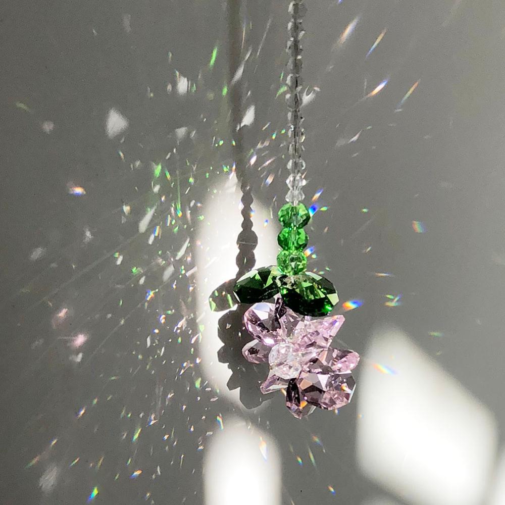 Crystal Prisms Rose Window Suncatcher Rainbow Maker Hanging Ornament Collection Home Wedding Decor Accessories: Pink