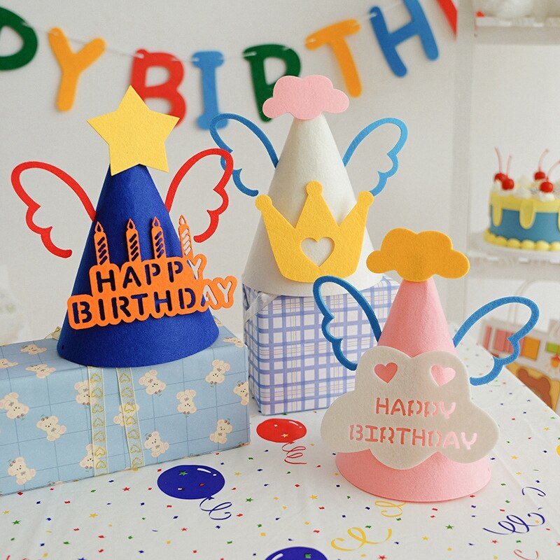 Ins Crown Birthday Hat with Wing Stars Adult Children Felt Party Hats Party Decor Kids Accessories Happy Birthday Decoration