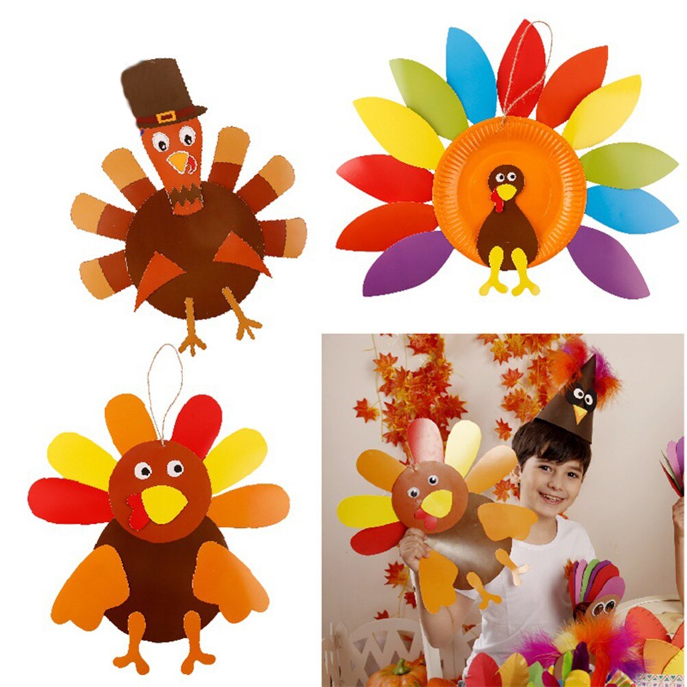 3 PCS Thanksgiving Turkey Craft Kits Kids DIY Festive Fall Thanksgiving Party Game School Activities Door Hanging Ornament