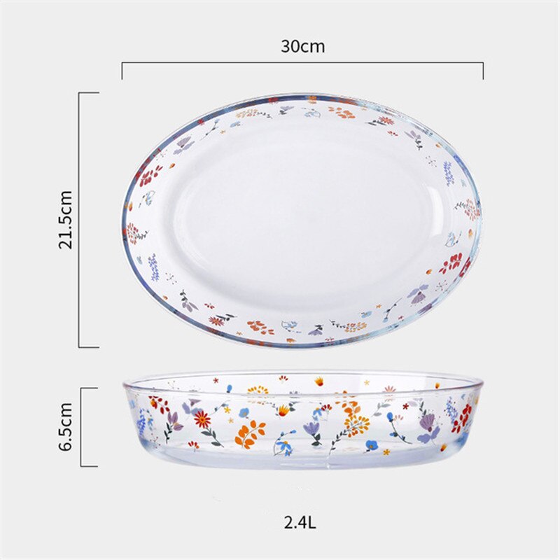 European Glass Transparent Fish Vegetable Plate Soup Salad Dessert Bowl Microwave Oven Non Stick Oval Baking Pan Tableware: C