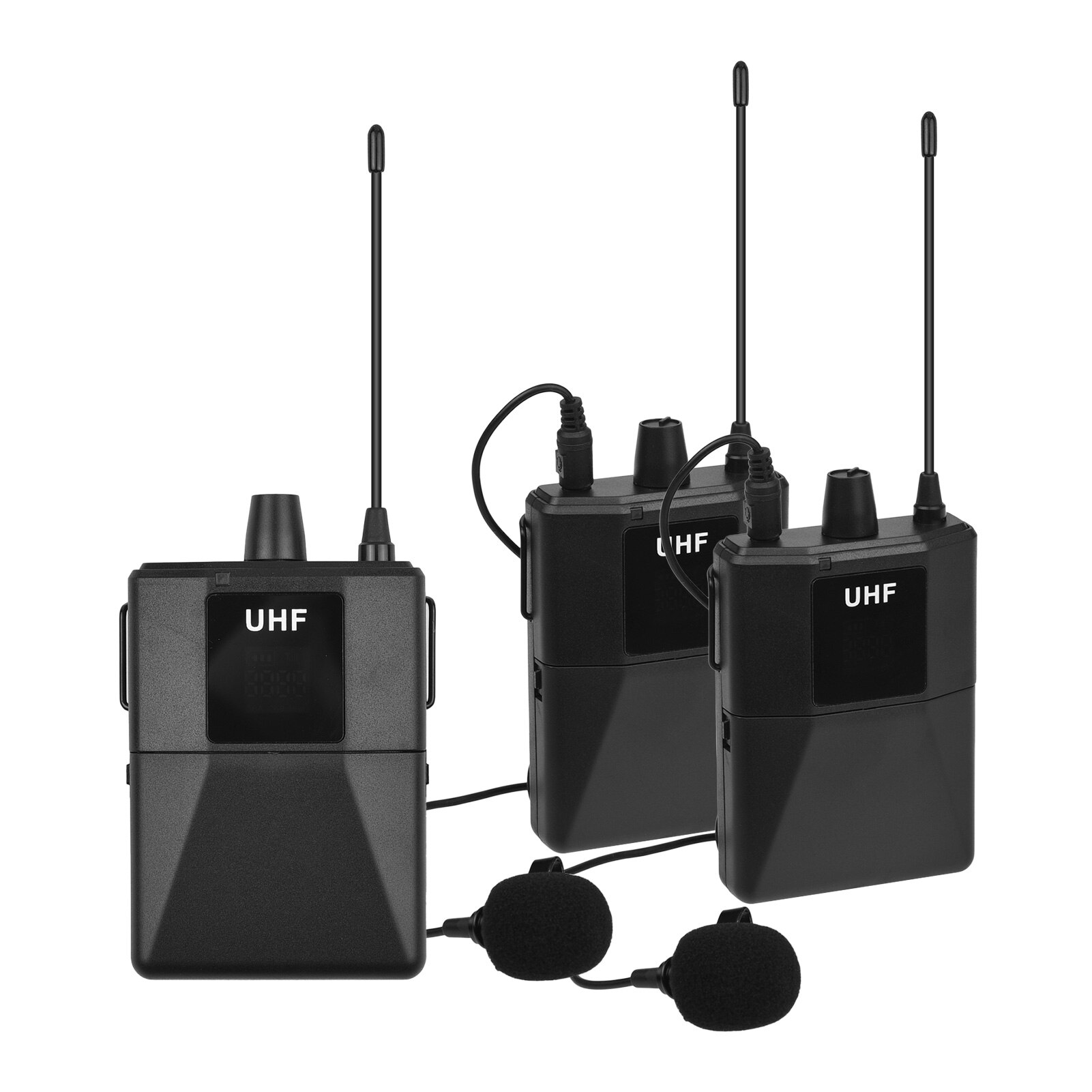 ammoon UHF Wirless Microphone System with 2 Body-pack Lavalier Transmitters Receiver for Smartphone Camera Video Recording