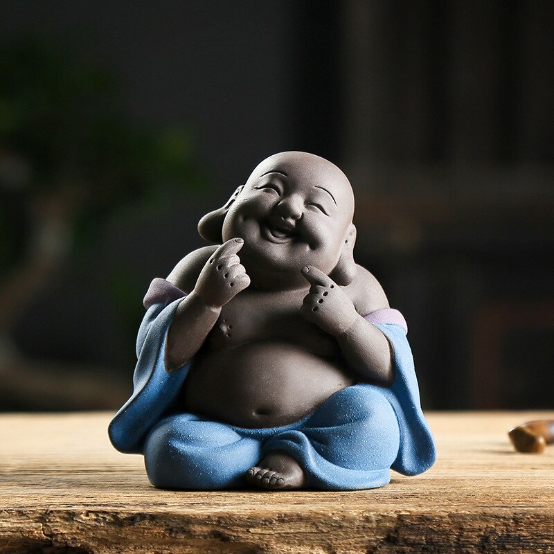 Lilla sand te kjæledyr keramiske buddha statuer kina håndverk hjemmepynt maitreya buddha skulptur teisme tilbehør: Blå