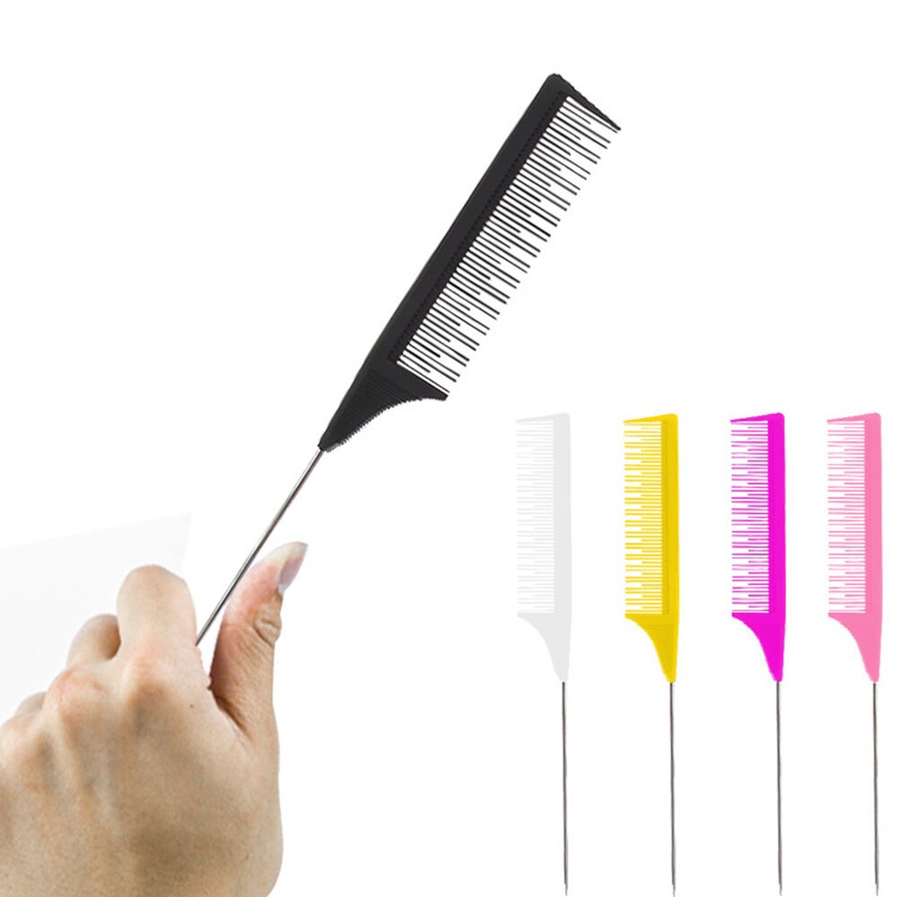 Peine de cola de ratón para cortar el pelo, herramienta de estilismo, para recoger el pelo, de diente fino, Pin de Metal, resaltador, peine cepillo de pelo espumoso, 1 Uds.