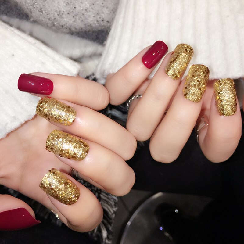 Céu azul holográfico unhas falsas stiletto, médio cromado espelho de plástico curva brilhar it a unha com cola: Z446