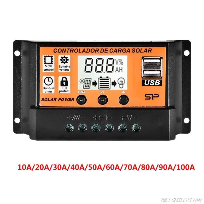 Mppt 10a/20a/30a/40a/50a/60a/70a/80a/90a/100a auto lcd skjerm solenergi lade kontrolleren Dobbel usb solenergi panel regulator  d22 20
