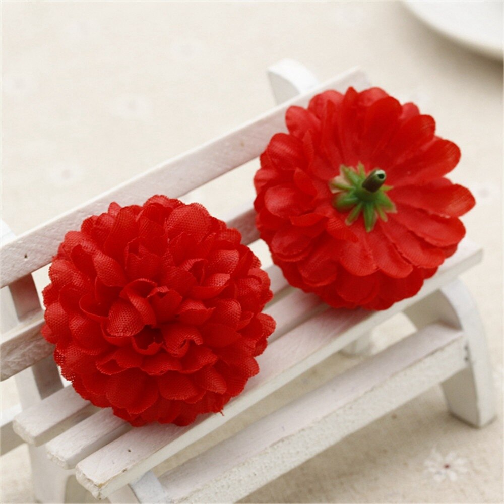 Chenap-pompon à œillet artificiel en soie | Tête de fleurs pour décoration de voiture de mariage, fournitures de fleuriste décoratives diy, fleurs: Rouge