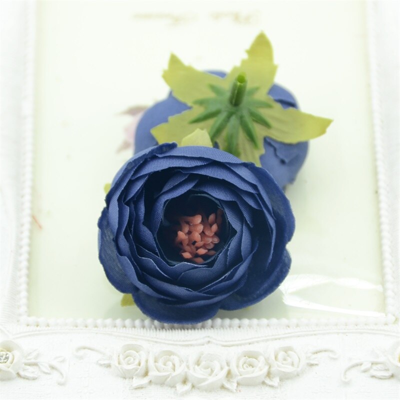 5 stk kunstige 5cm håndlavede knop silke blomsterhoveder til bryllup haven dekoration diy scrapbog håndværk kasse tilbehør: Kongeblå