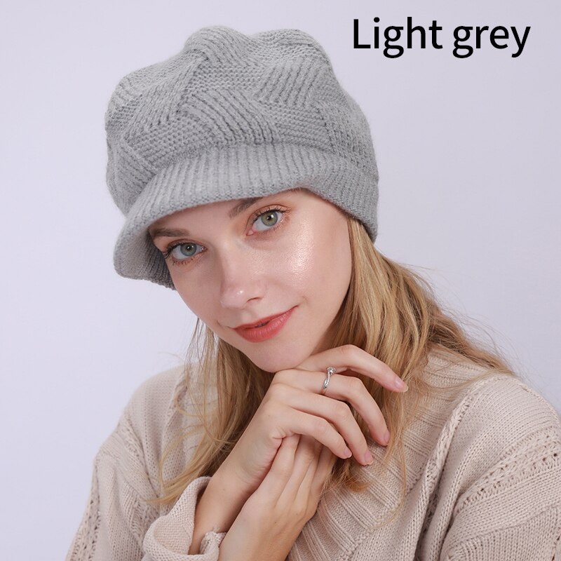 Gorro de punto para mujer, boina de lana de conejo cálida de terciopelo, informal, de , Color sólido, 10 colores, Otoño e Invierno: 8