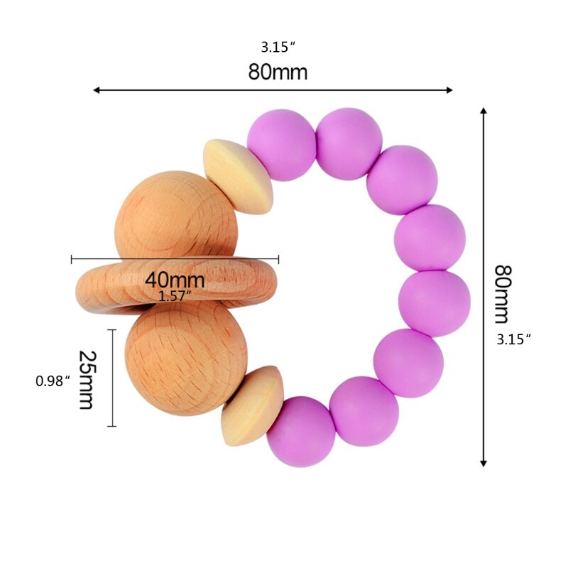 Silicone pulseira de madeira bebê dentição brinquedo mordedor enfermagem silicone dentição contas orgânica crianças molar pulseira