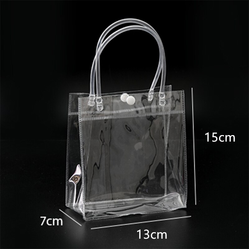 20pcs/lot Transparent soft PVC tote packaging bags with hand loop, clear Plastic handbag, cosmetic bag: (01)13x15x7cm