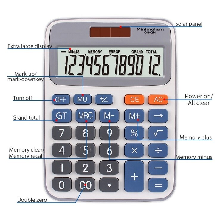 12-digit display calculator, desktop office calculator, solar dual power supply