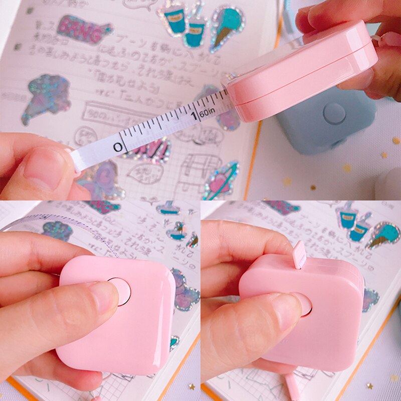 Przenośny kolorowy brelok 1.5m wysuwana linijka centymetr/Cal miarka mini linijka ładny wzór doskonały robić podróży kemping