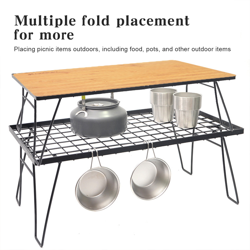 Mesa plegable de red de hierro con tablero de mesa y bolsa, mesa ligera para acampar, estante de cocina multifuncional para barbacoa al aire libre