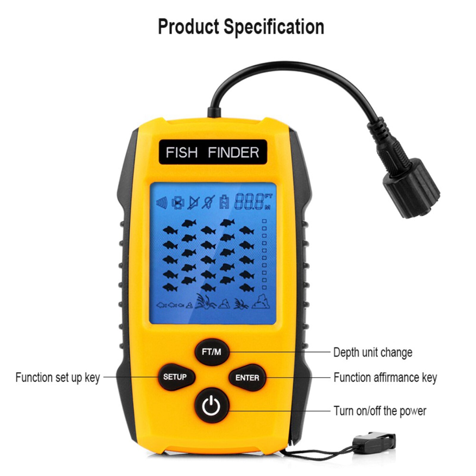 Détecteur de poissons Portable, détecteur de profondeur de poisson avec Sonar, détecteur de poissons sous-marin