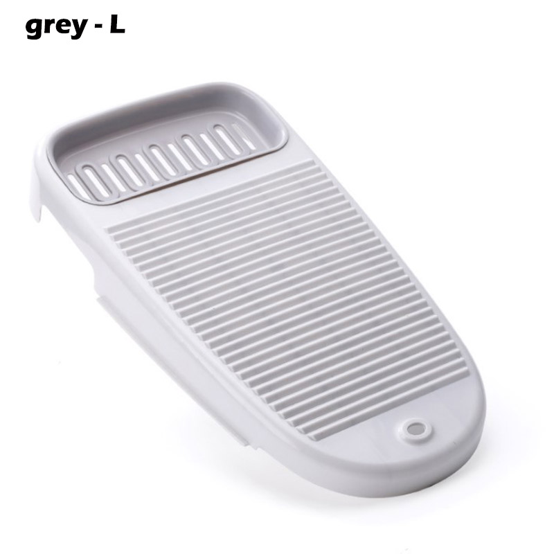 2 in 1 Laundry Clothes Washing Board Plastic Thicken Washboard with Soap Holder Seat Box Scrubbing Bathroom Cleaning Laundry: grey - L