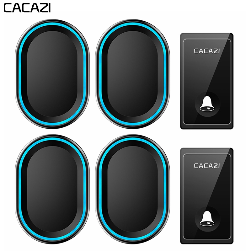 CACAZI – sonnette sans fil à 58 carillons auto-alimentés, 4 niveaux, 80db, 200M, étanche, aucune batterie requise, prise US EU UK, sonnette d'appel à domicile