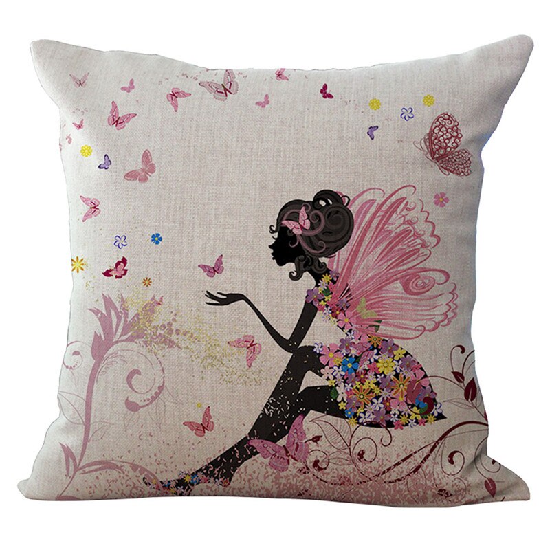 Cotton Linen pillow case cushions without insert digital printing flower fairy bike butterfly: 2