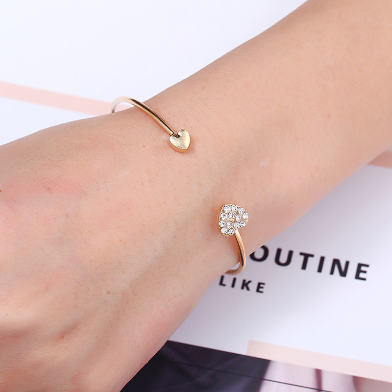 Brazaletes de corazón de cristal para mujer, brazalete con apertura de Color dorado, brazaletes ajustables para mujer, joyería de boda a la , accesorios de mano