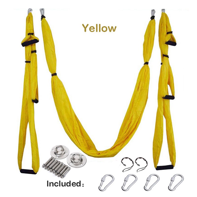 Yoga Hammock Gym Strength Inversion Anti-Gravity Aerial Traction Swing Yoga Belt Set: Yellow