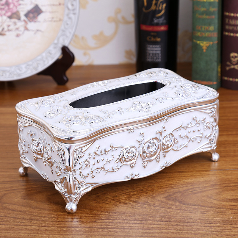Caja de pañuelos para toallas de papel, color dorado y plateado, para guardar servilletas, organizador para el hogar, hotel, bar y coche.: Blanco plateado