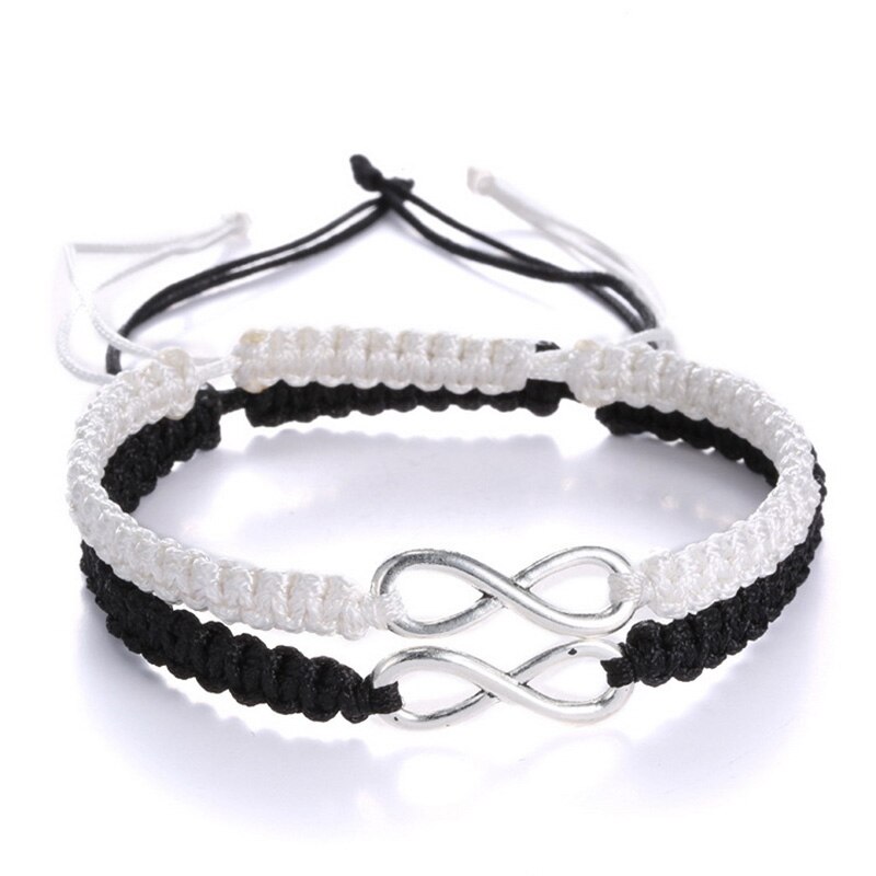 2 pz/impostato fatto a mano della Corda Del Braccialetto Nero Bianco Intrecciato Stringa Braclet per Le Donne Degli Uomini Amanti BFF Braslet Coppia braccialetto Gioielli: bianca nero