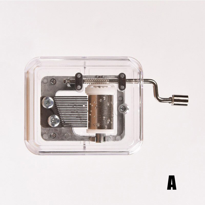 Hand Crank Music Box Mini Movement DIY Rectangle Plastic Transparent Music Case To Alice Sprited Away BDF99
