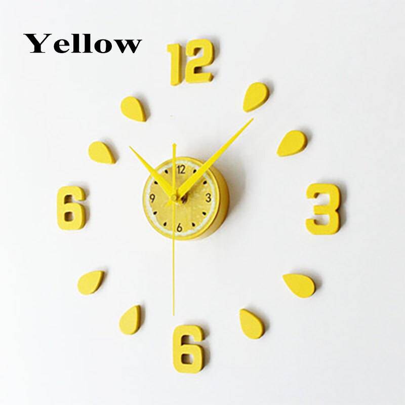 Lemon Green Sticker EVA 60CM Wall Clock Colour Big Large Decorative 3d Diy Wall Clock for Kitchen Children Room: yellow