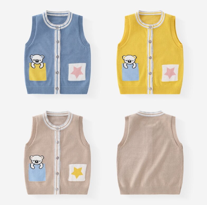 Herfst Baby Meisjes Jongens Vest Open Stitch Cartoon Luiaard Ronde Kraag Breien Trui Vesten Kinderen Uitloper E3019