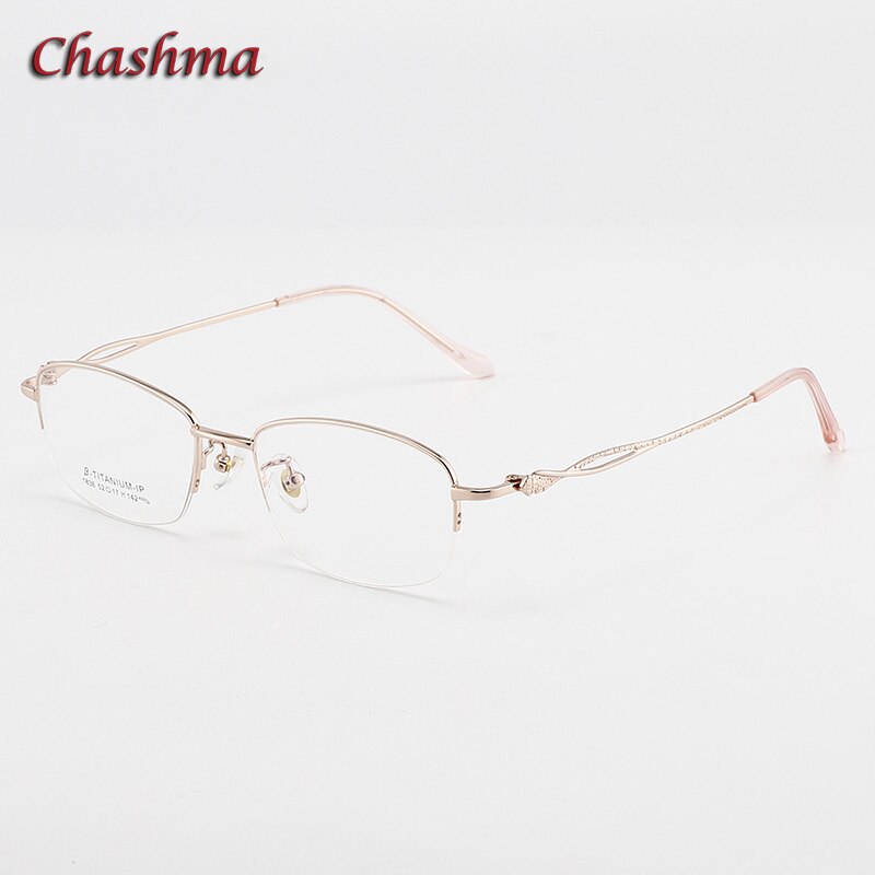 Chashma Women Titanium Frame Glasses Light Weight Spectacle Flexible Temple Glass for Female: Rose Gold