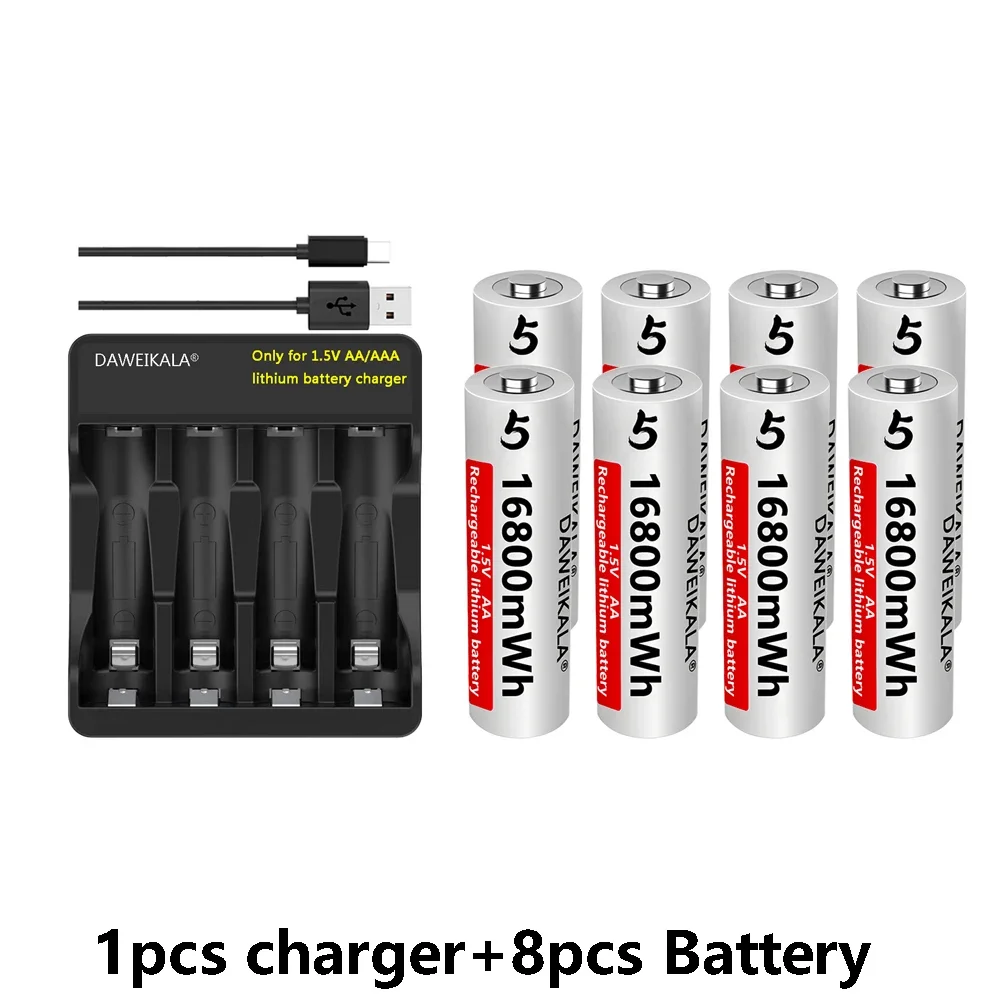 AA 1.5V 16800MWh Rechargeable Lithium ion Battery for Remote Control Mouse Fan Electric Toys+Charger: Blue