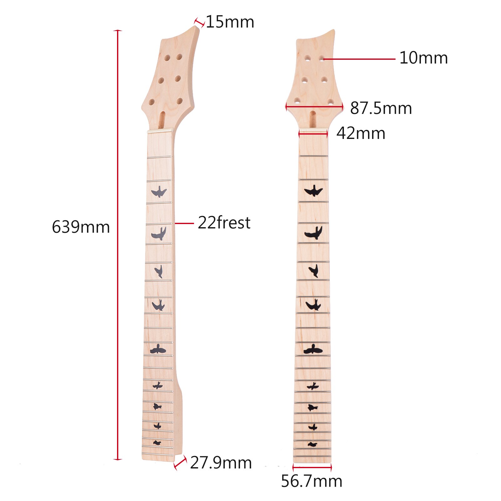 Unfinished Electric Guitar Neck Maple Wood 22 Frets Fingerboard