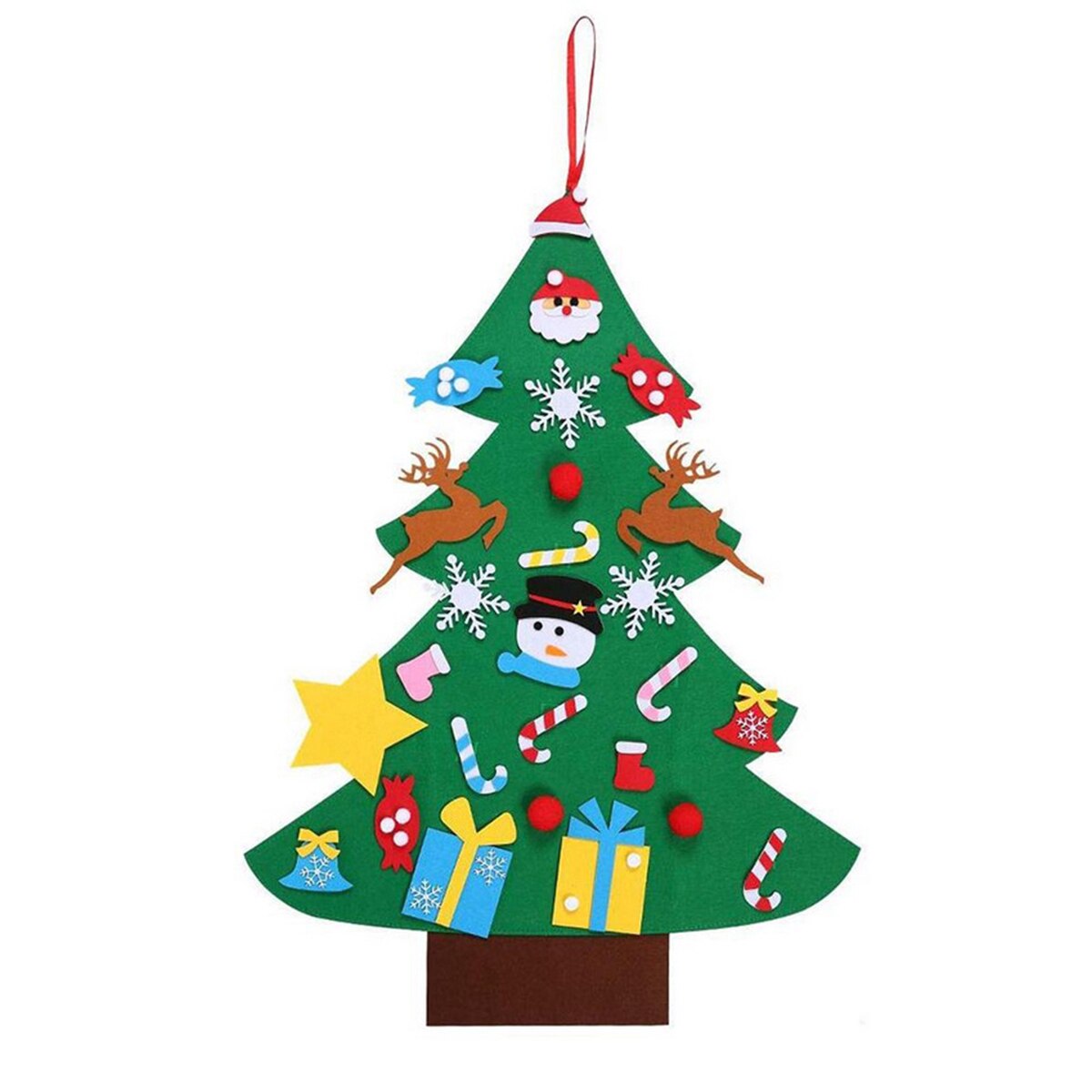 DIY Felt Christmas Tree Set Wall Christmas Tree Hanging Rope Toddlers Kids Felt Christmas Tree Pendant Christmas Decoration