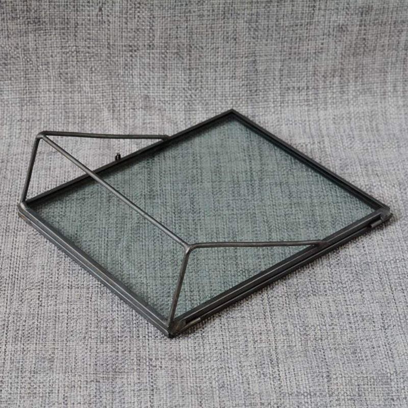 Simple Antique Rectangular Freestanding Transparent Glass Photo Frame for Home Decoration - Gold, 15.2 x 20.3 cm