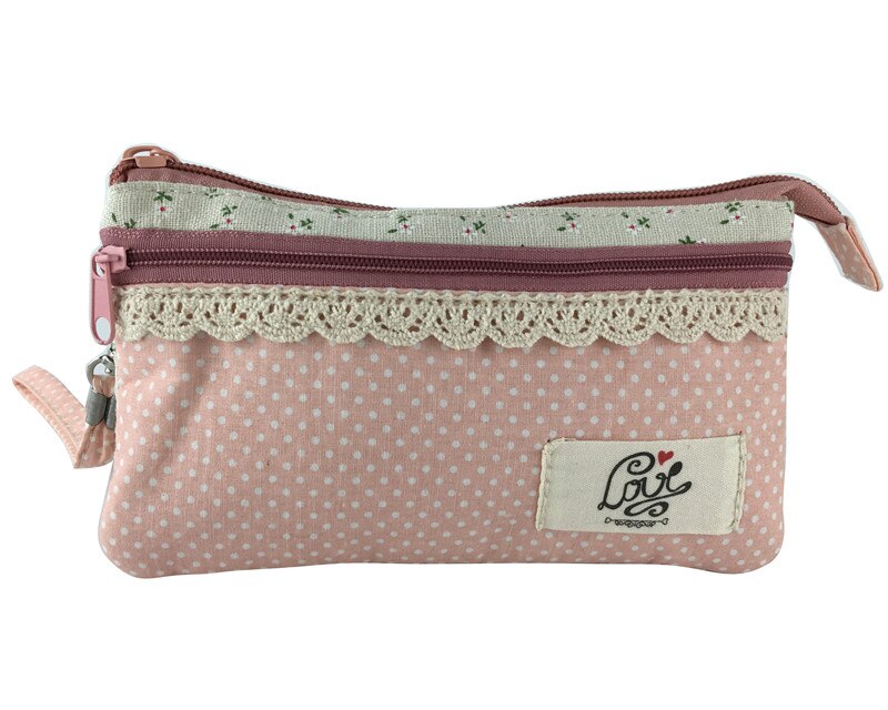 Women Wallets linen Female Long wallet Purses for girls Hasp Coin Pocket dot printing Zipper Clutch: pink