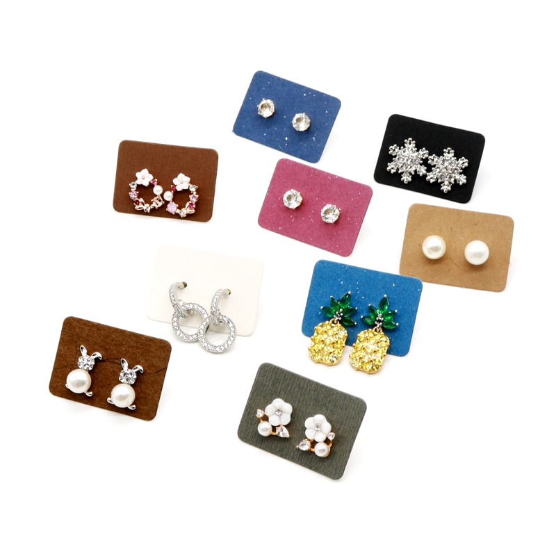 Multi Size 100pcs Kraft Handmade Earring Card with Colorful Pattern Printed Paper Packaging Earring Cards Jewelry Displays Cards